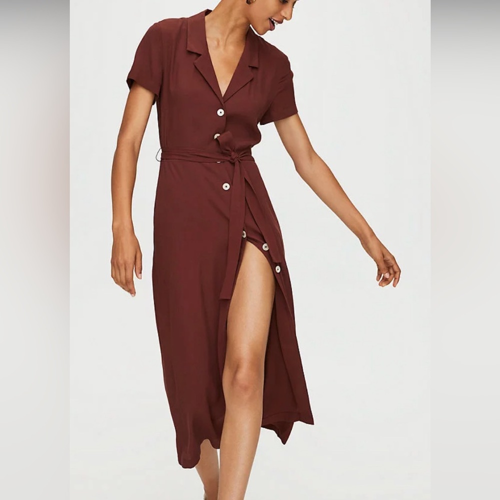 ARITZIA Wilfred midi shirtdress, rust-brown, L